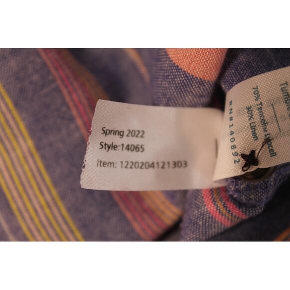 Marine Layer Top Womens L Linen Blend Short Sleeve Striped Button Up Cap Sleeve - Picture 7 of 9